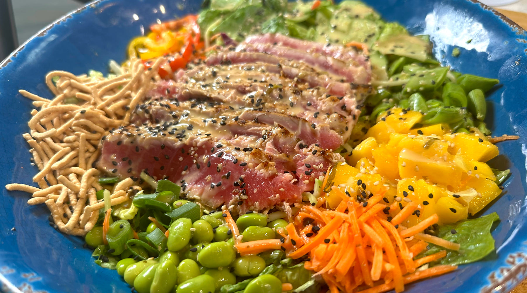 Seared ahi tuna Asian cobb salad — a healthy high-protein BBQ recipe from Big Poppa Smokers