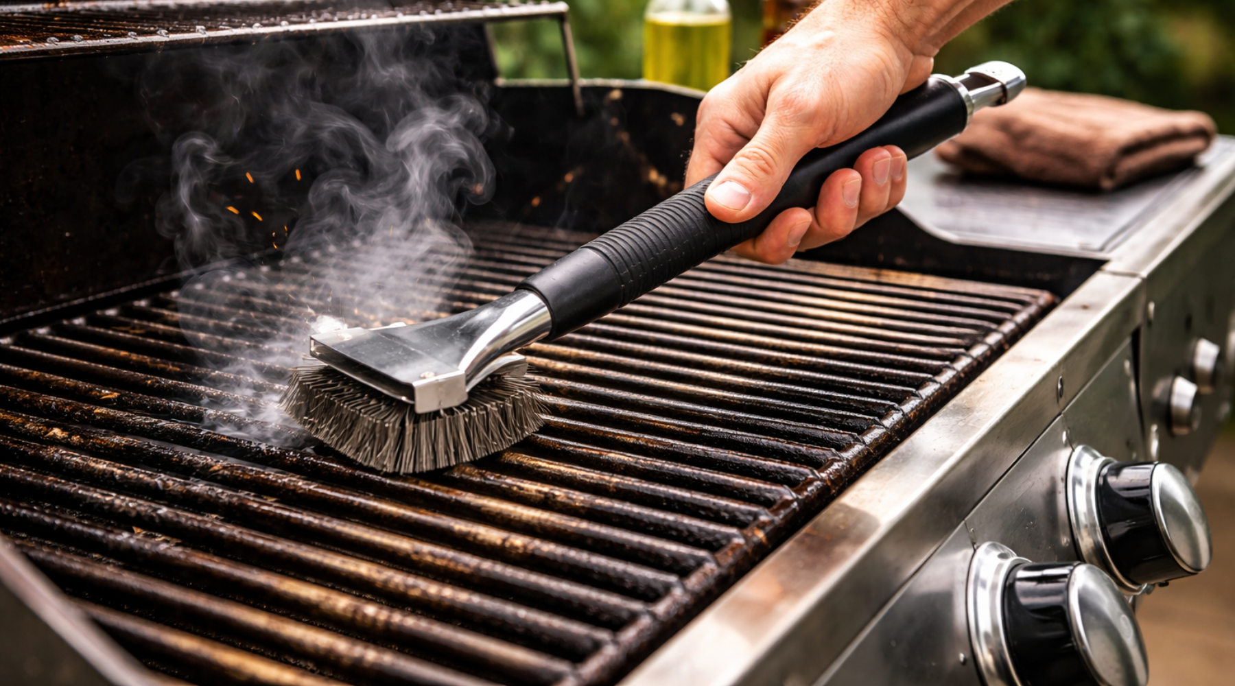 Cleaning the grates on the grill