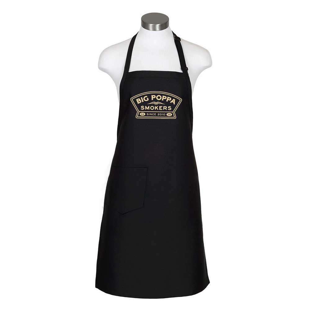 Black apron with Big Poppa Smokers logo in the middle of the chest