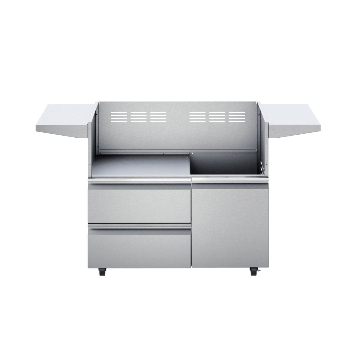 Twin Eagles 42-inch stainless steel gas grill base with black powder-coated storage drawers and single door