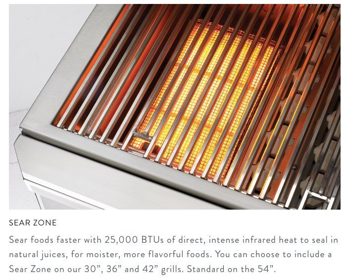 Close-up of the 54" Twin Eagles gas grill’s stainless steel control panel with engraved knobs and built-in thermometer