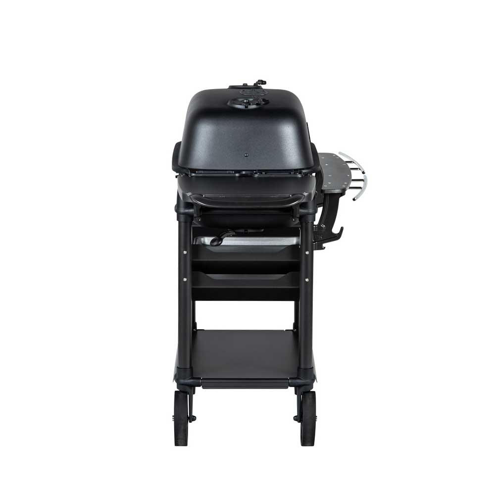 Close-up of the PK300AF Special Edition grill’s textured black stainless steel surface with engraved logo detail