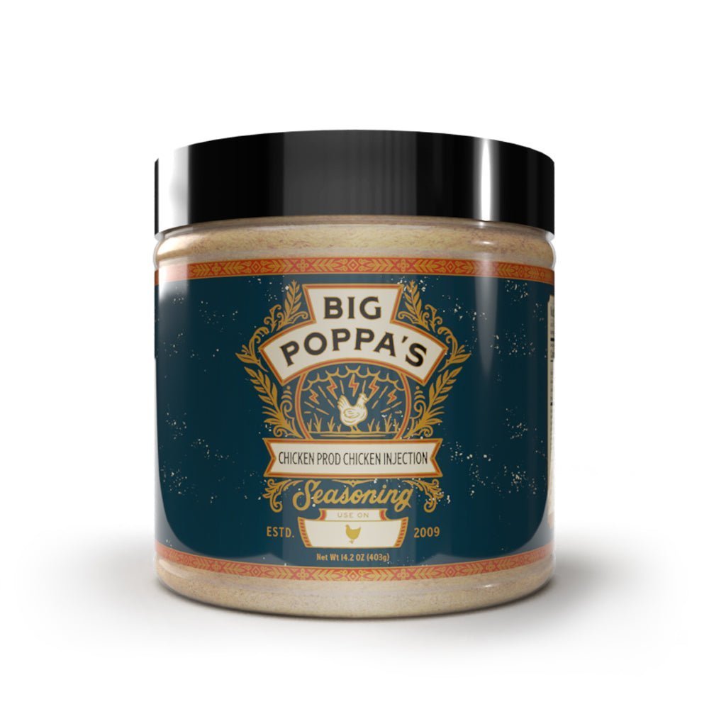 Big Poppa's Chicken Pro Chicken Injection 14.2oz bottle with clear plastic cap and white label displaying brand logo and