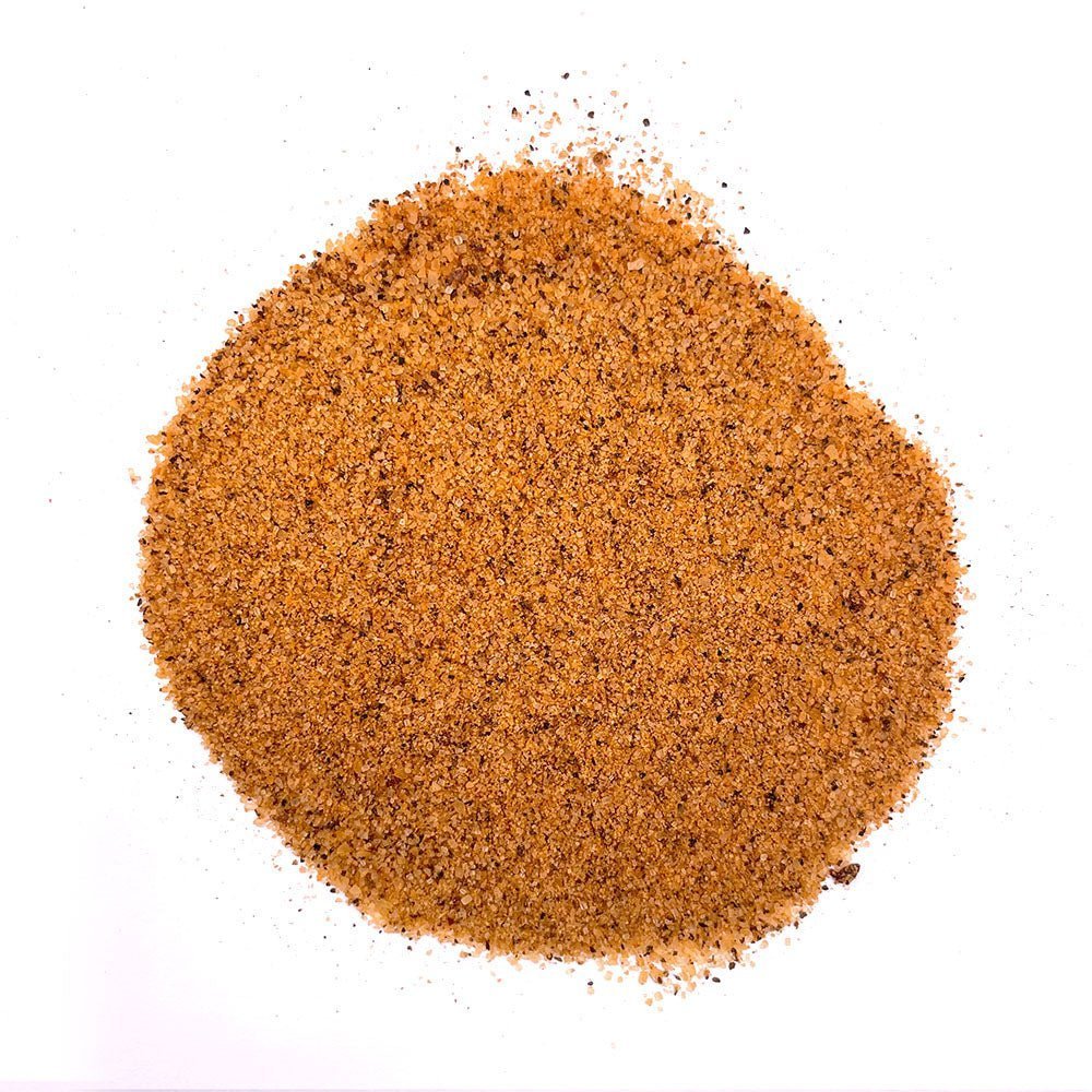 Close-up of Big Poppa's Sweet Money Hot Seasoning label highlighting handcrafted ingredients and vibrant spice details