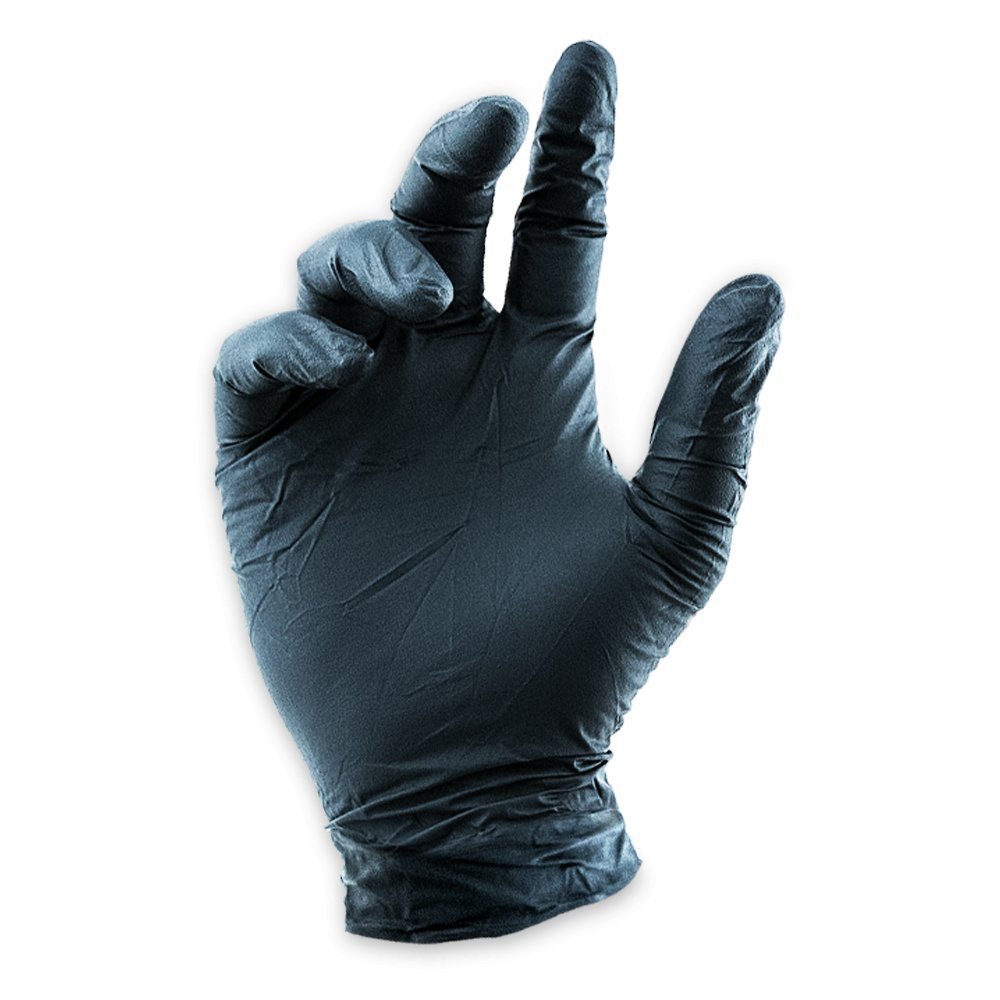 Black Lifeguard nitrile food gloves in size medium, textured, powder-free, latex-free, ideal for food handling and