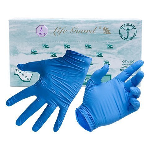 Close-up of textured blue nitrile glove surface highlighting durability and flexible grip for food handling applications
