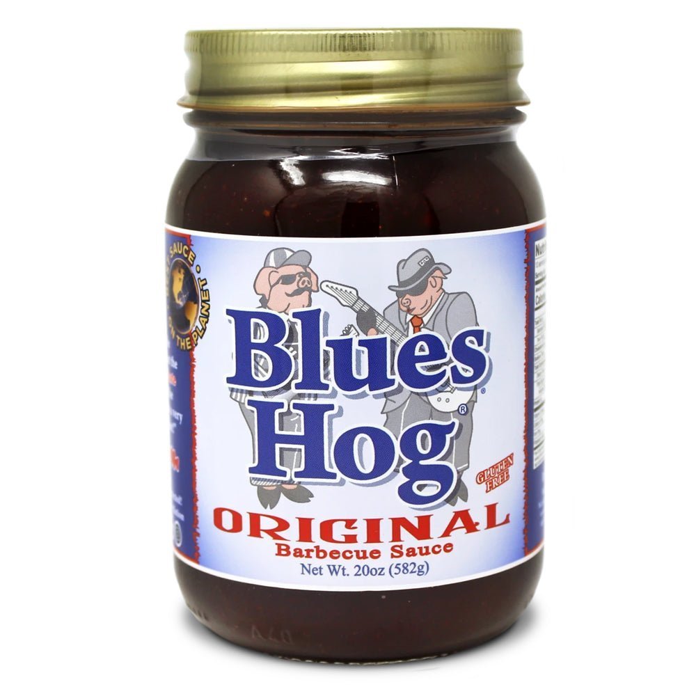 Blues Hog Original BBQ Sauce 20oz bottle with rich, smoky brown sauce for beef, pork, poultry, and seafood grilling