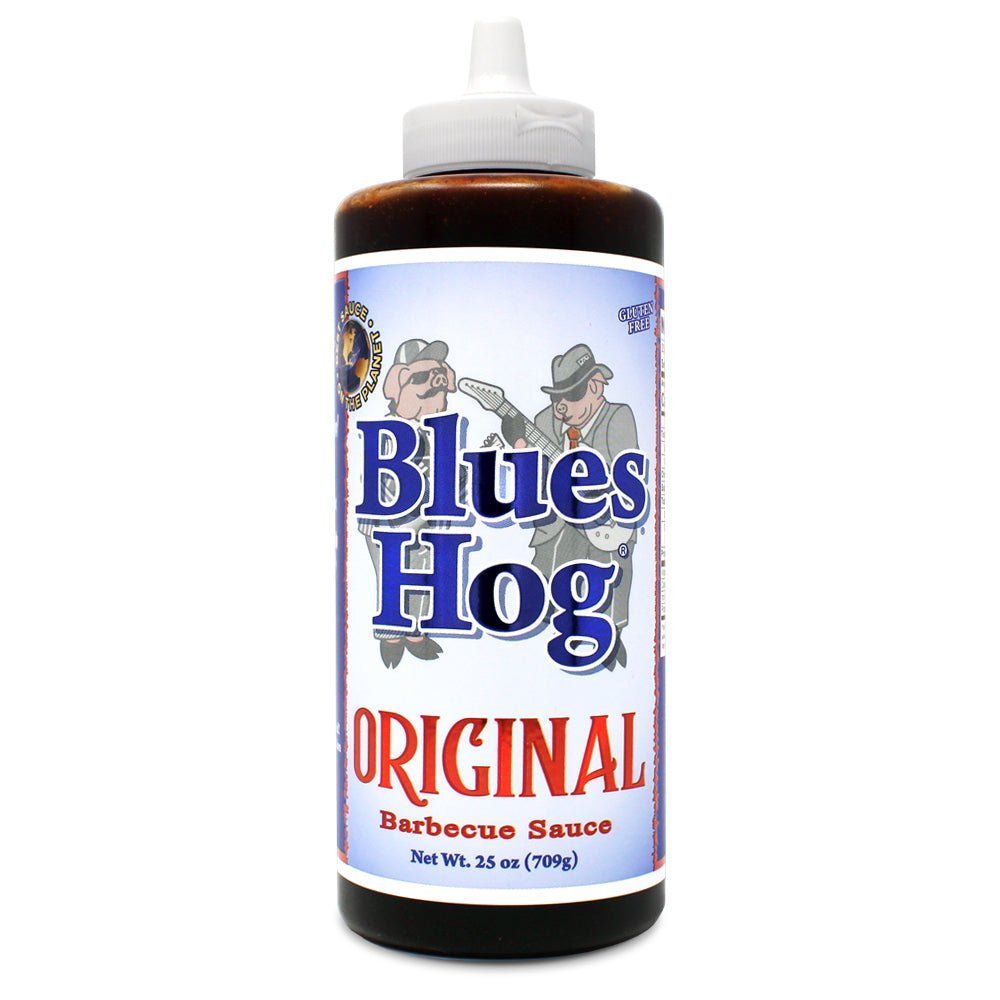 Blues Hog Original BBQ Sauce squeeze bottle with rich, smoky brown sauce and vibrant label on clear plastic