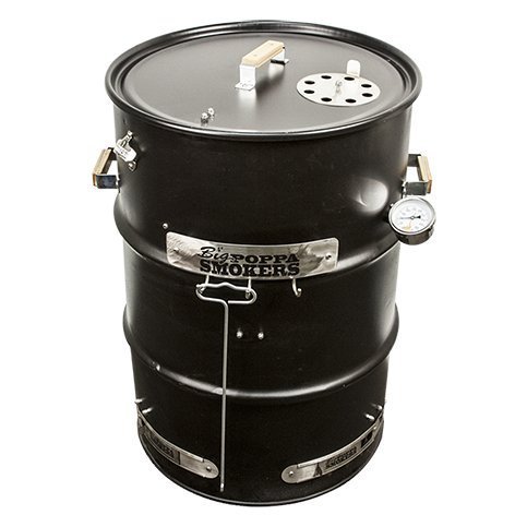 Close-up of the BPS DIY Drum Smoker Kit’s textured steel lid handle and black painted surface detail