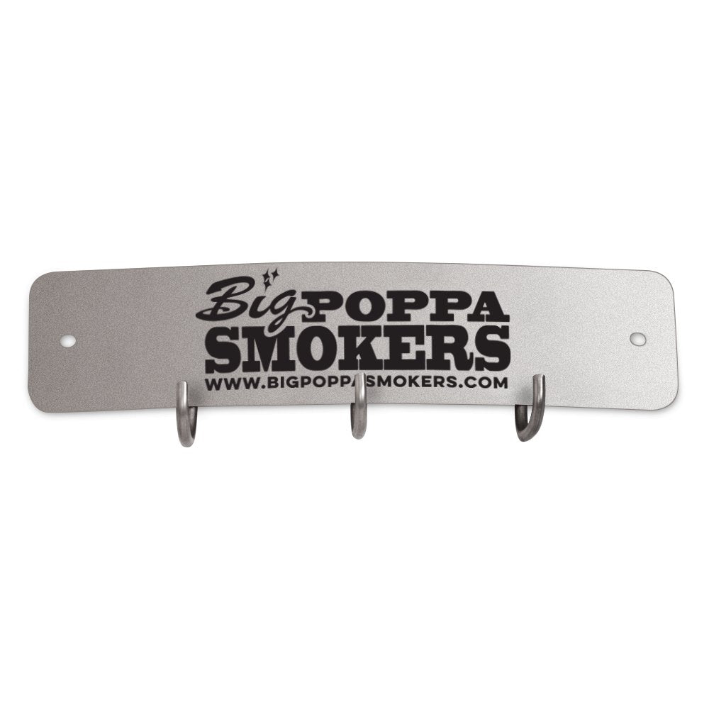 Big Poppa Smokers BPS Drum Smoker Tool Hook Shield in black powder-coated steel with textured surface and 4-inch mounting