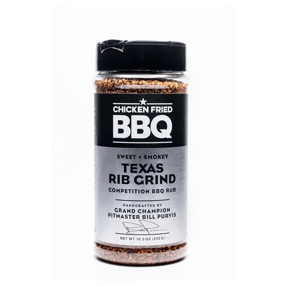 Chicken Fried BBQ Texas Rib Grind 11oz spice rub with smoky, savory seasoning for beef, pork, and poultry grilling