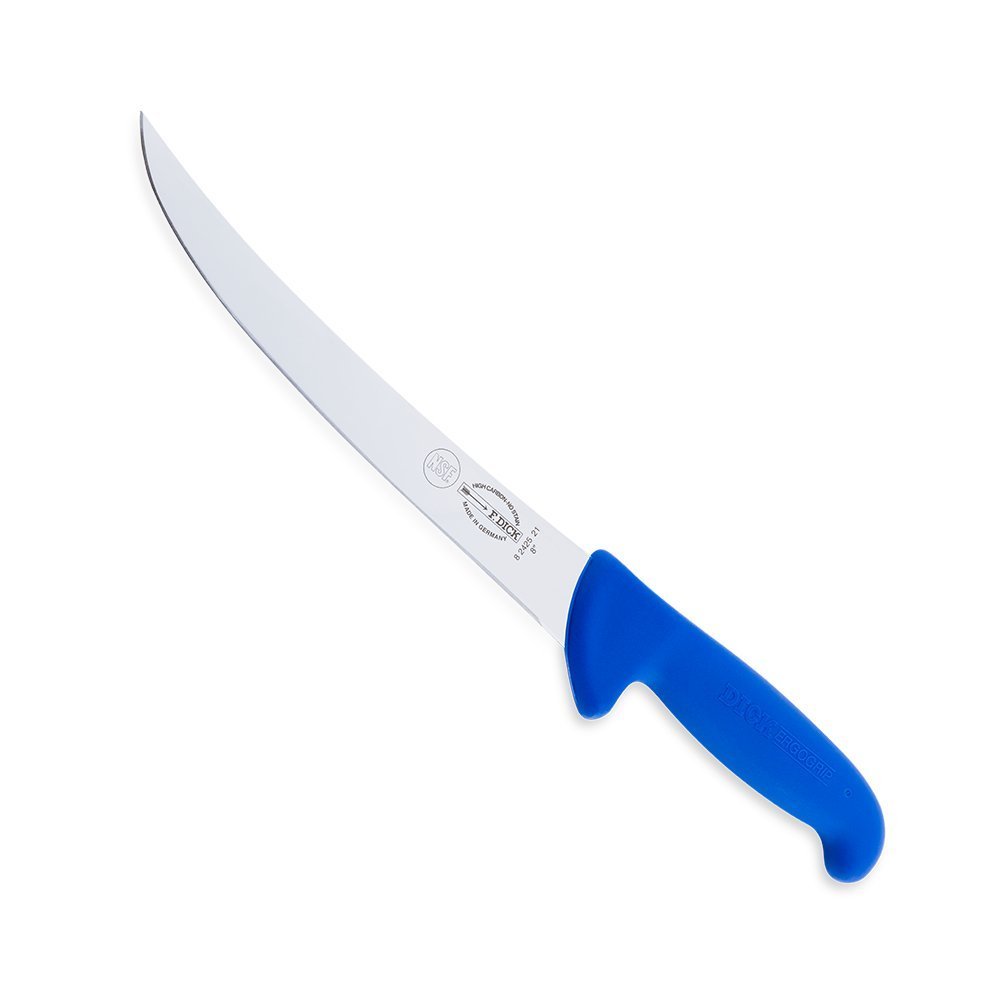 F. Dick 8-inch ergonomic breaking knife with textured black synthetic handle and stainless steel blade for boning tasks