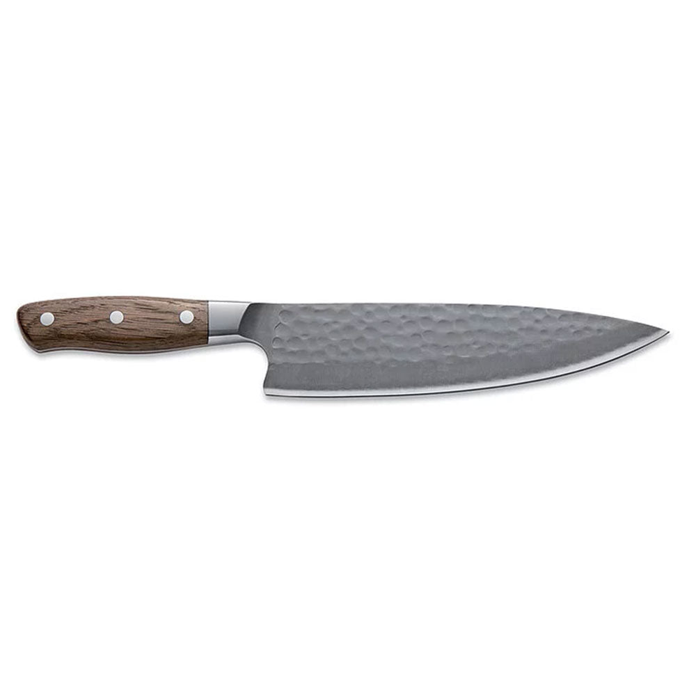 Close-up of the F. Dick DarkNitro chef knife’s textured black handle and subtle logo engraving at the bolster junction.