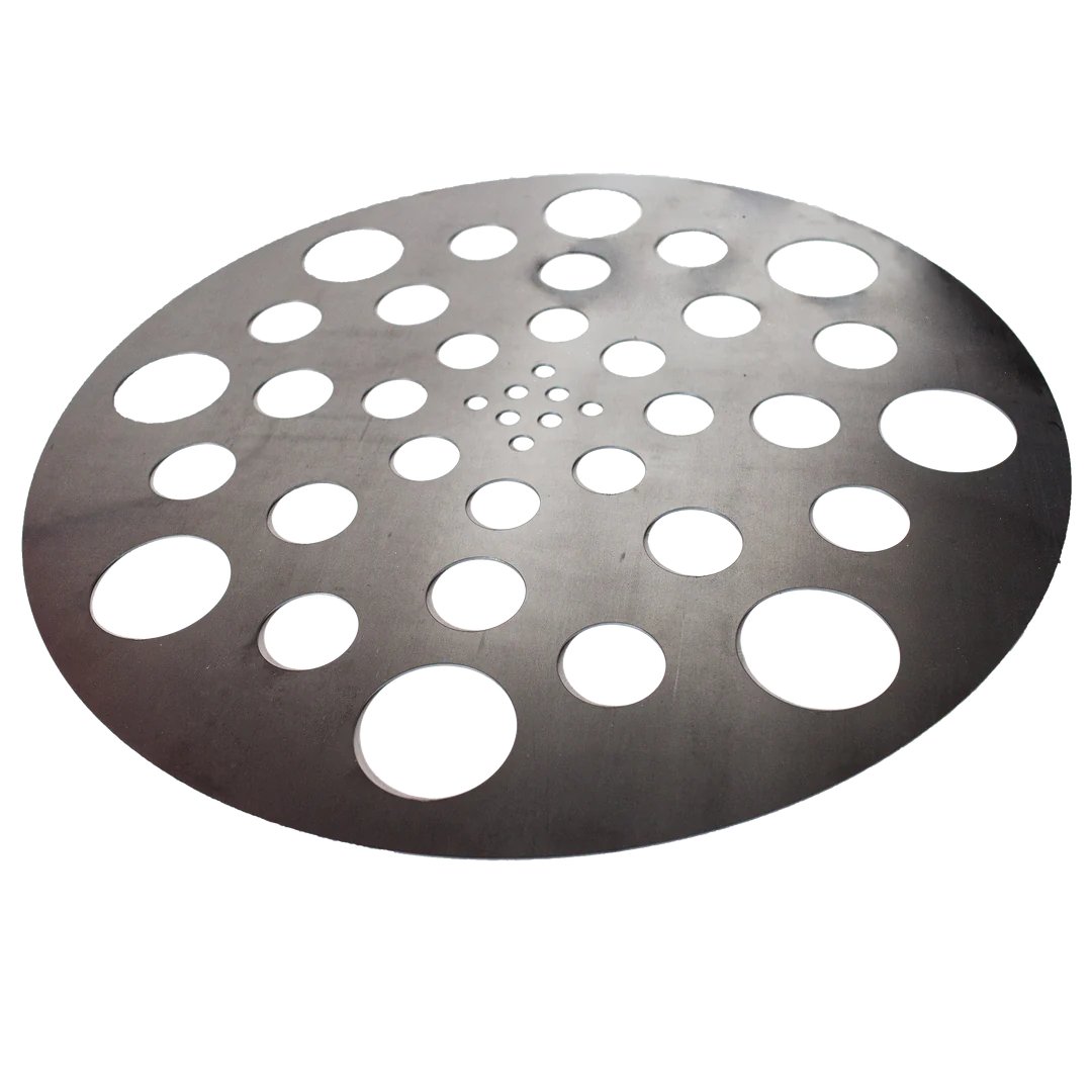 Close-up of the Gateway Mini Go2 Drum Smoker’s textured stainless steel lid with ventilation control knob and engraved logo