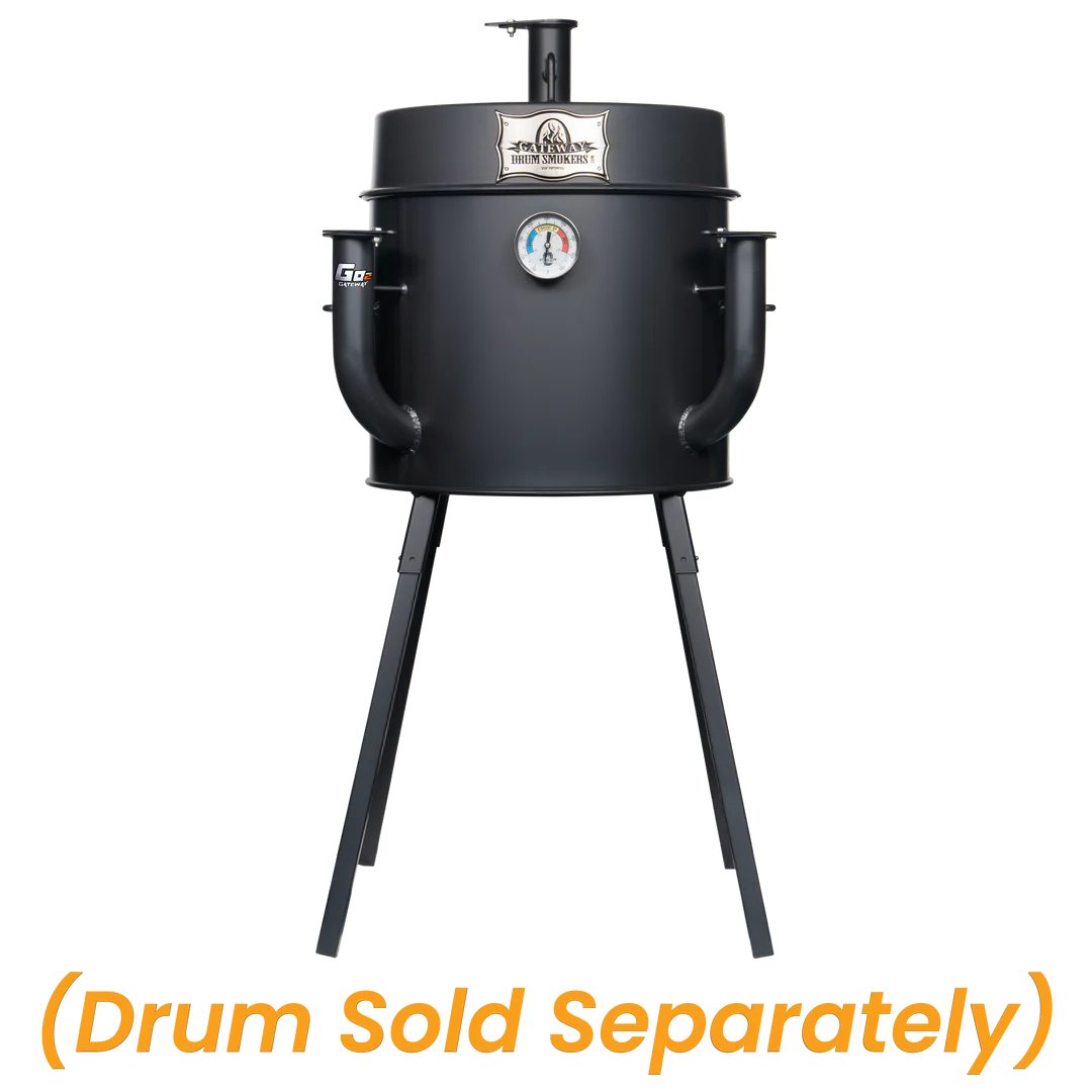 Close-up of the Gateway Mini Go2 Drum Smoker's textured stainless steel lid latch and control knob with visible adjustment