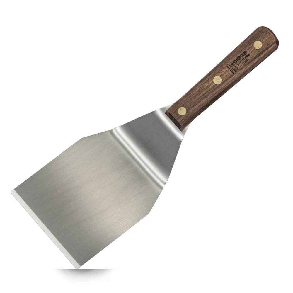 Lamson hamburger turner spatula with stainless steel blade and black silicone handle, 12-inch heat-resistant cooking tool