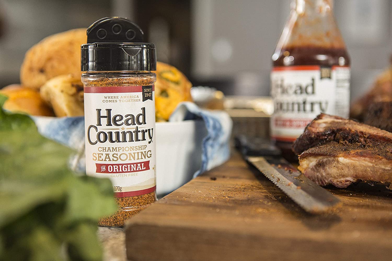 Close-up of the Head Country seasoning label highlighting handcrafted ingredients and rustic design details on the 6oz jar