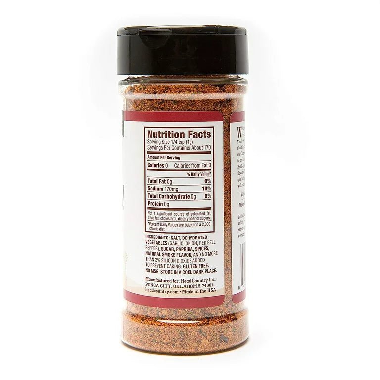 Close-up of the Head Country Championship Seasoning Original 6oz label highlighting handcrafted ingredients and rustic