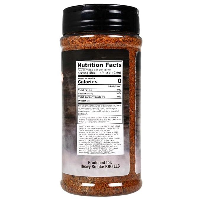 Close-up of the Heavy Smoke Black Label Rub jar lid displaying detailed ingredient list and handcrafted branding