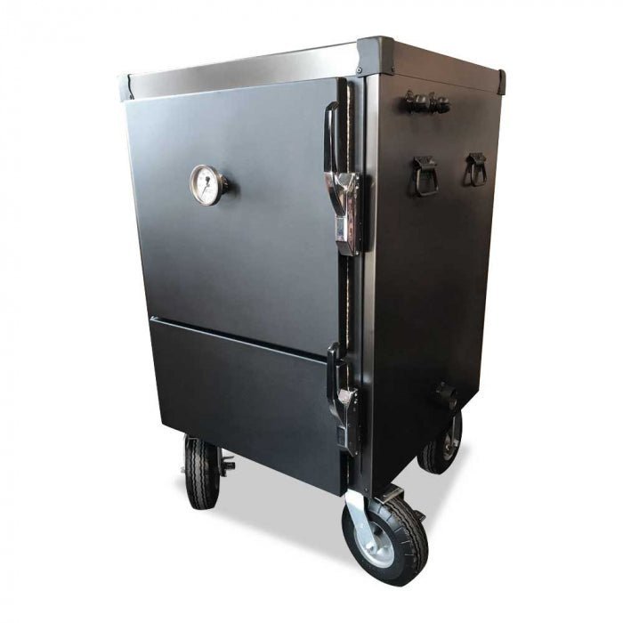 Humphrey's BBQ Smokers The Qube'd Box GEN23 with black powder-coated steel construction, digital control panel, and compact