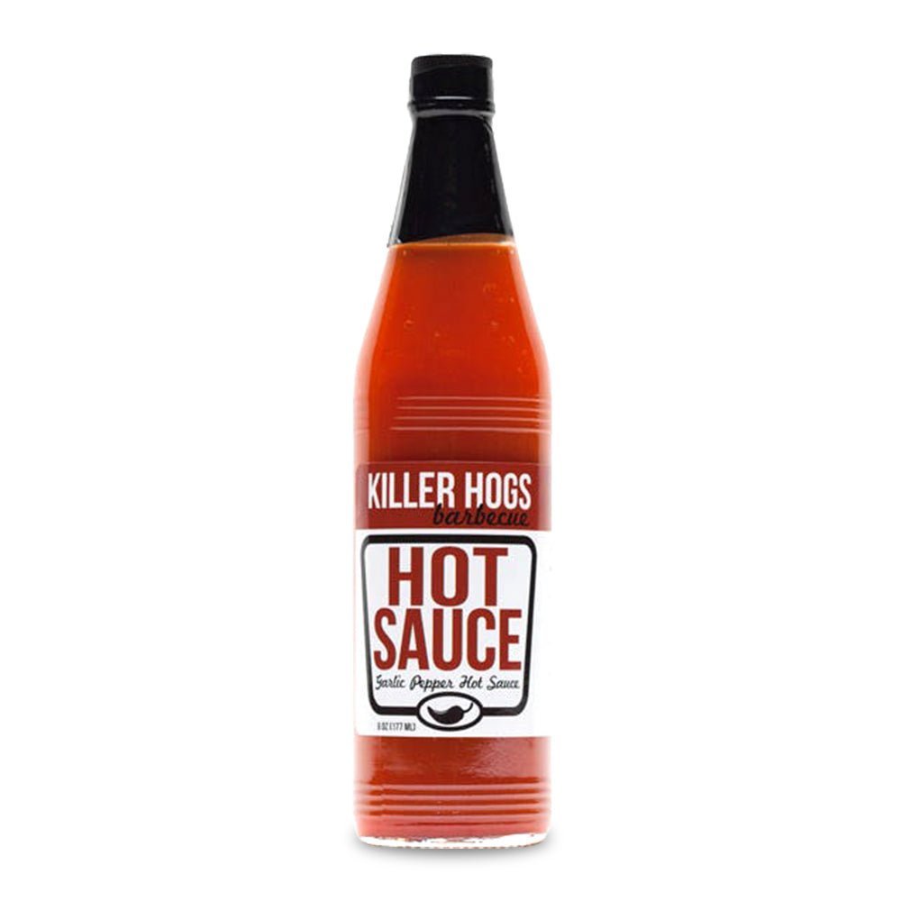 Killer Hogs Garlic Pepper Hot Sauce 6 oz. handcrafted, farm-raised ingredients with bold garlic and pepper flavors in a