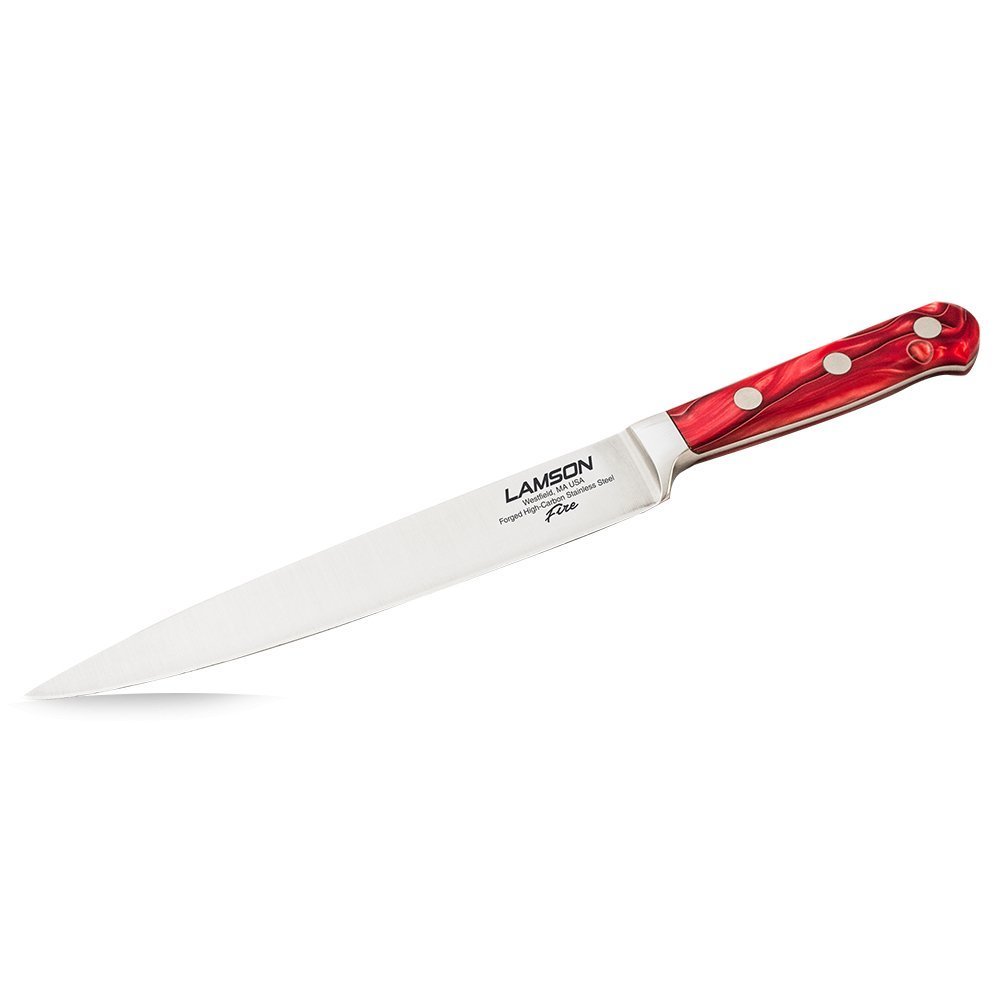 Lamson 8-inch Fire Series Carving Knife with stainless steel blade and black pakkawood handle