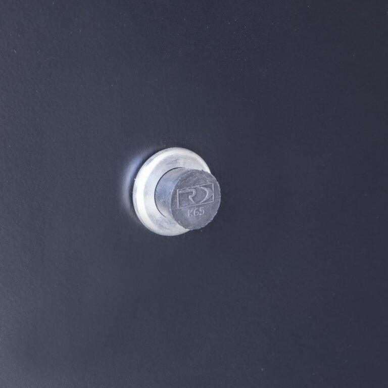 Close-up of the Meadow Creek BX50 Cabinet Smoker's adjustable temperature dial with textured black knob and engraved settings