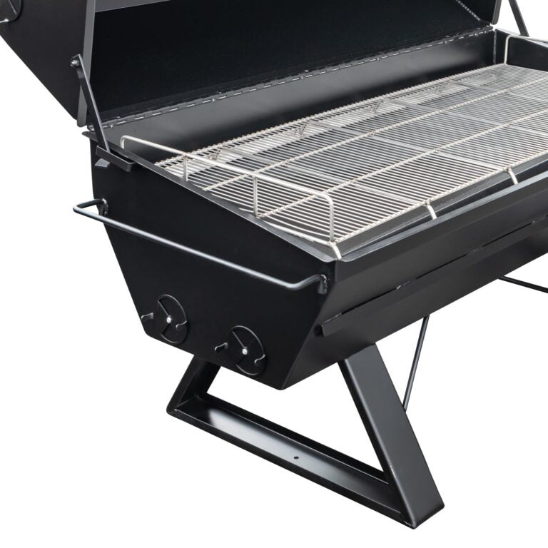 Close-up of stainless steel meat hook attachment on the Meadow Creek PR60 Pig Roaster, showcasing durable construction and