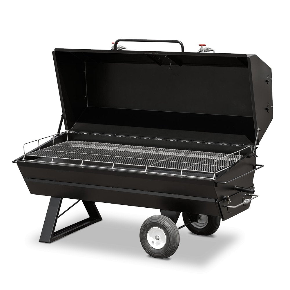 Close-up of the Meadow Creek PR72 Pig Roaster’s heavy-duty stainless steel cooking grate with textured surface and embedded