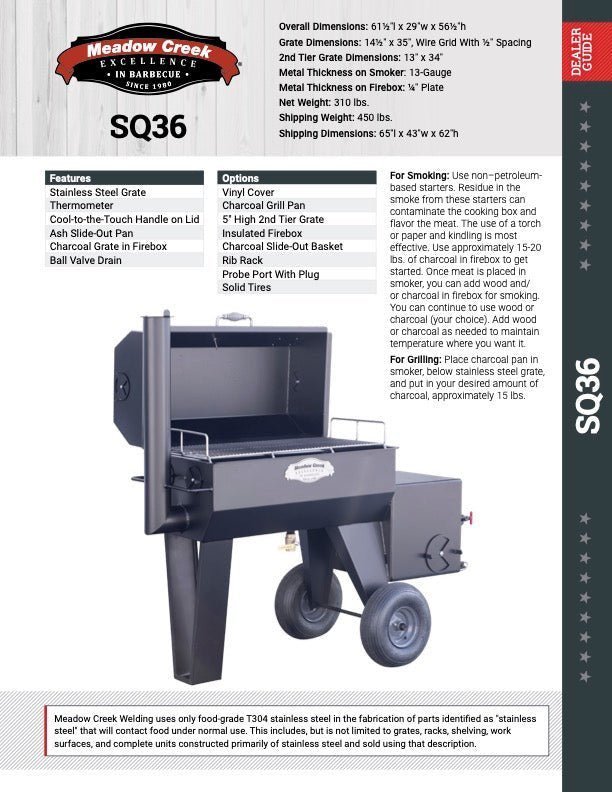 Close-up of the black metal latch and textured surface on the front of the Meadow Creek SQ36 Offset BBQ Smoker, showcasing