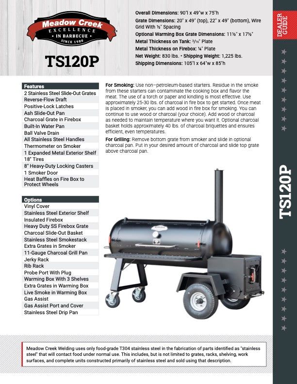 Close-up of the stainless steel lid latch and textured surface of the Meadow Creek TS120P Offset BBQ Smoker, highlighting