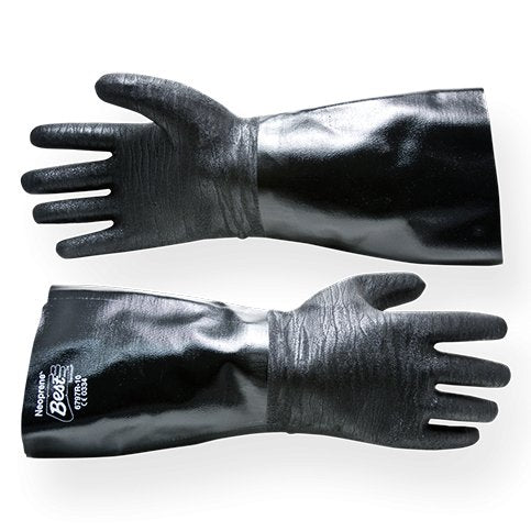 Neoprene brand high heat-resistant gloves in black with textured grip palms and elastic wrist cuffs, 14-inch length for heat