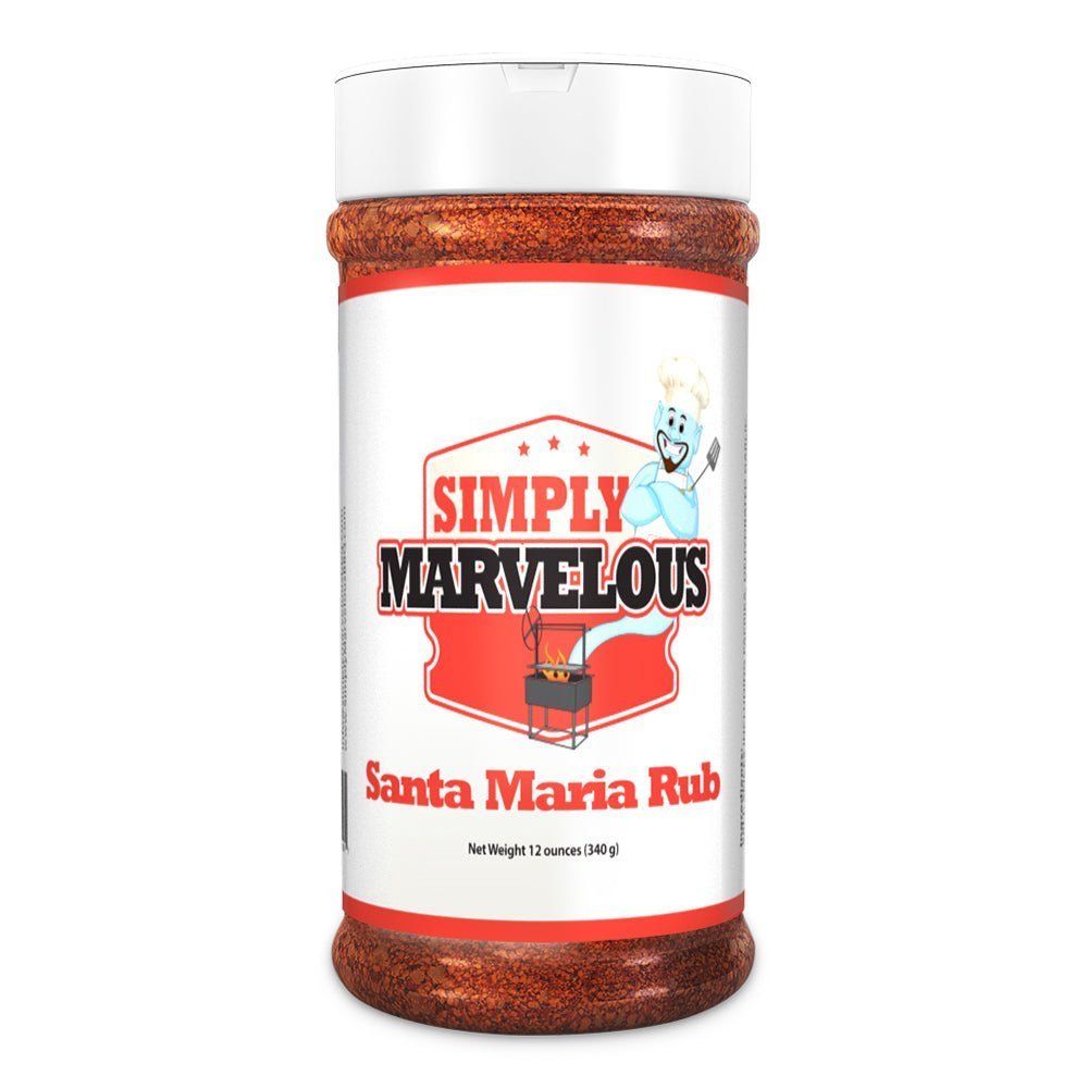 Simply Marvelous BBQ Santa Maria Rub 12oz jar with herbal, smoky spice blend for beef, pork, poultry, and vegetables