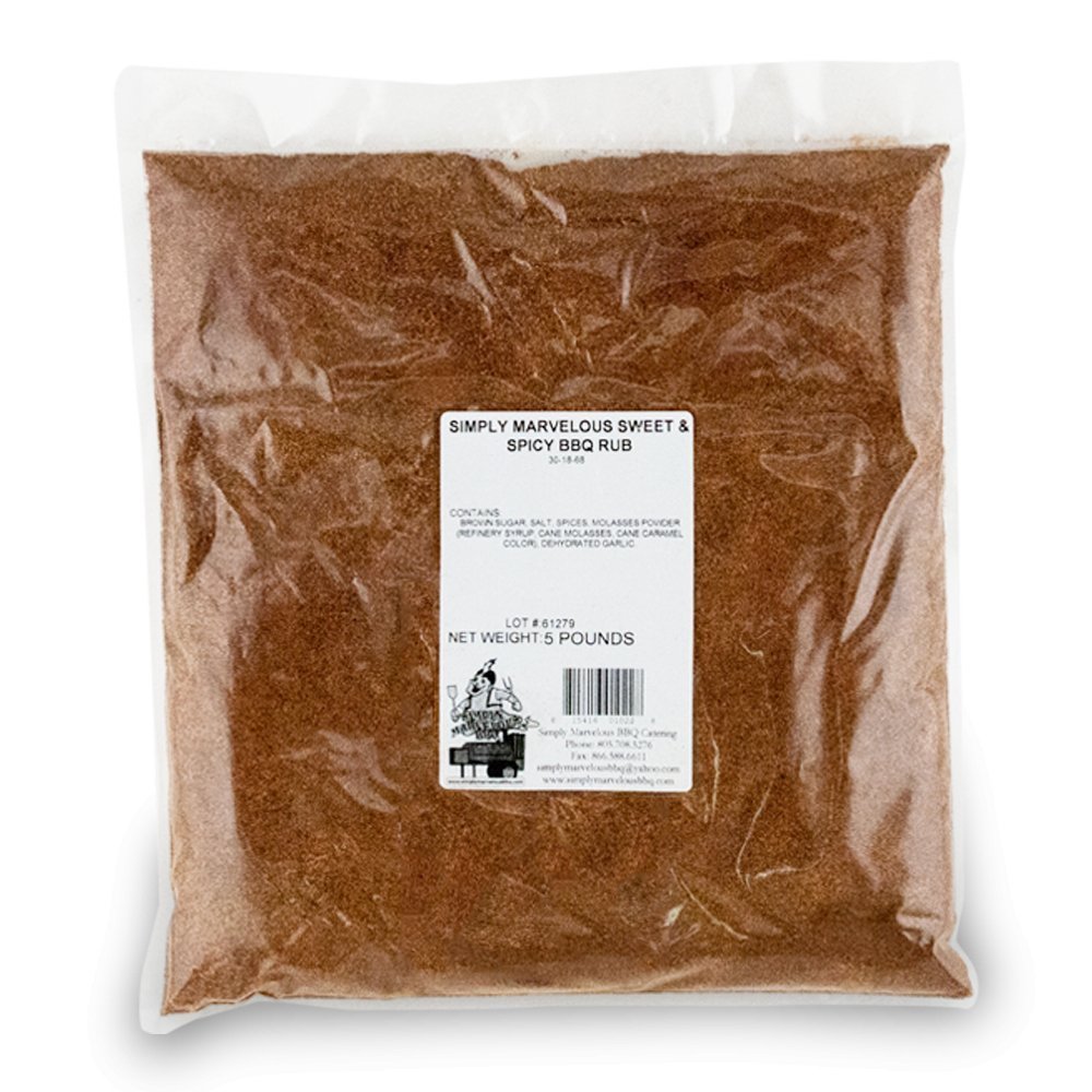 Simply Marvelous BBQ Sweet & Spicy Rub 5lb bag with blended spices for beef, pork, and poultry grilling