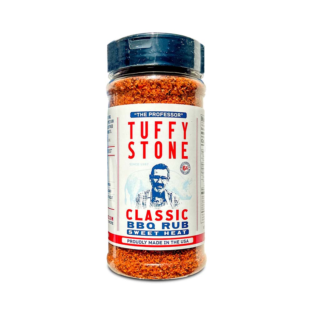 Tuffy Stone Classic BBQ Rub 11.5oz jar with handcrafted blend of spices for beef, pork, poultry, seafood, and vegetables