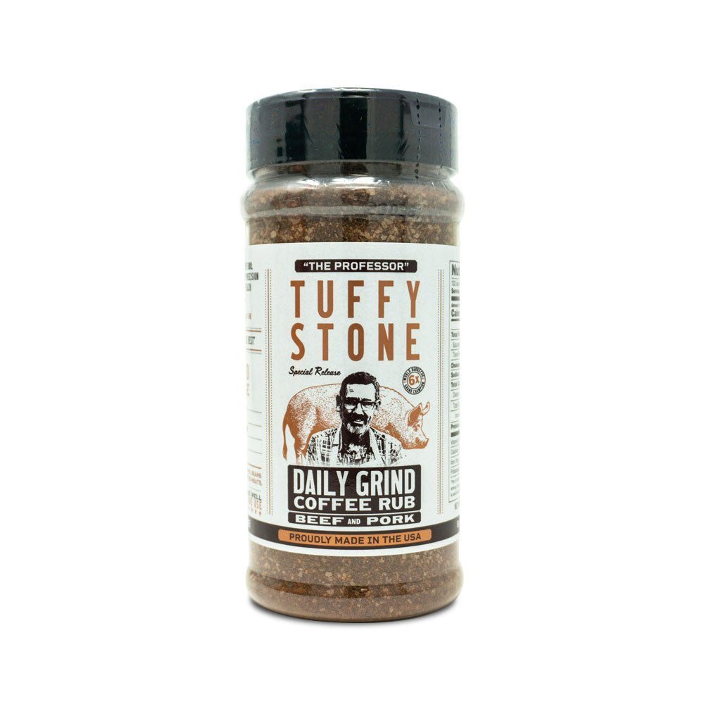 Tuffy Stone Daily Grind Coffee Rub 9.34oz jar with handcrafted spice blend for beef, pork, poultry, seafood, and vegetables