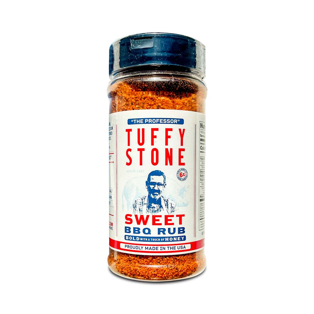 Tuffy Stone Sweet BBQ Rub 10.17oz jar with hand-crafted spice blend for beef, pork, poultry, seafood, and vegetables