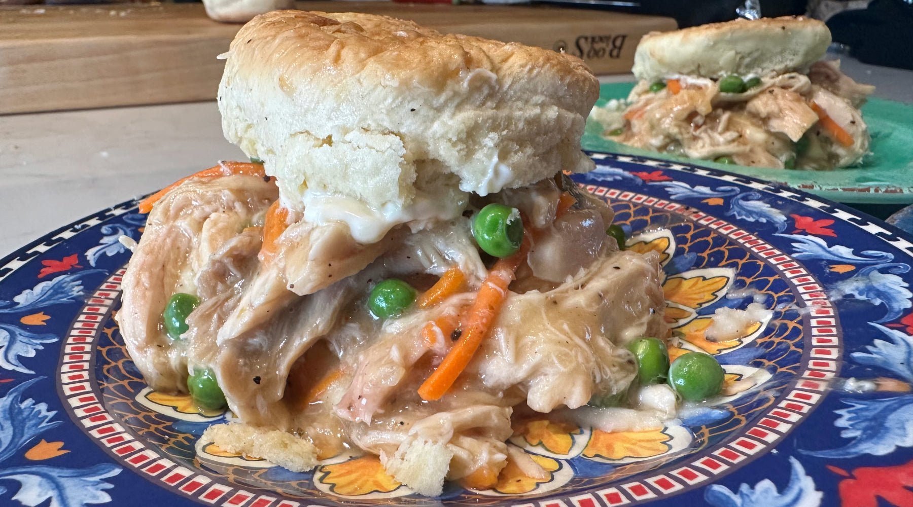 Chicken pot pie biscuit slider