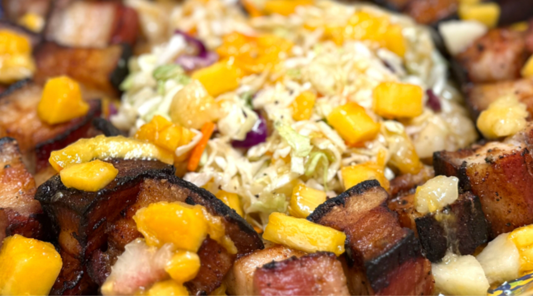 Pork belly peach slaw