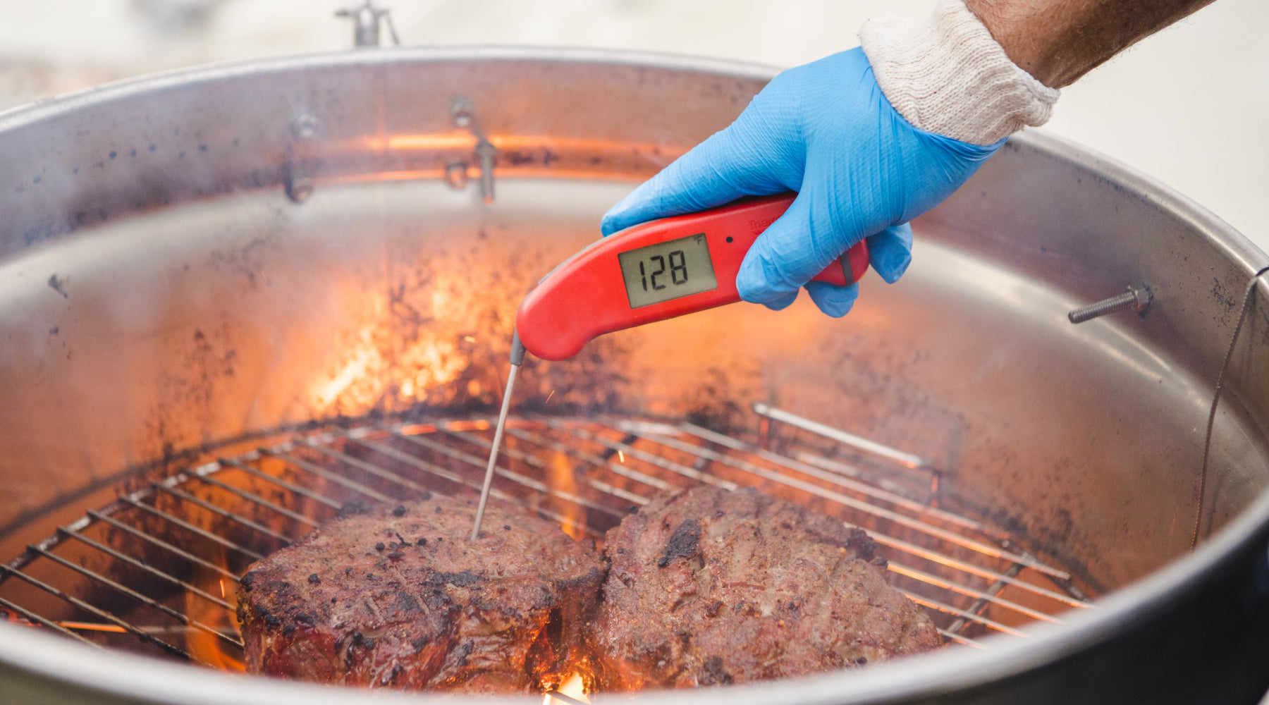 Taking temp of meat with Thermapen