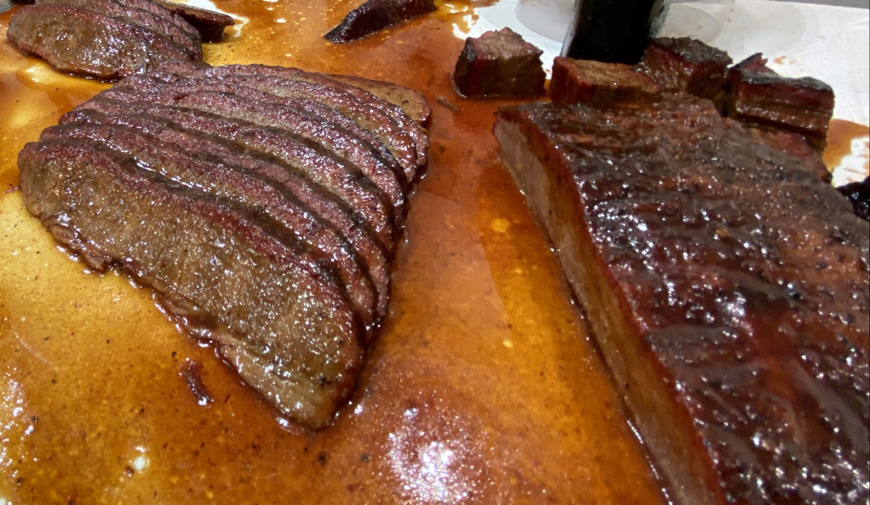 Sliced brisket on the table