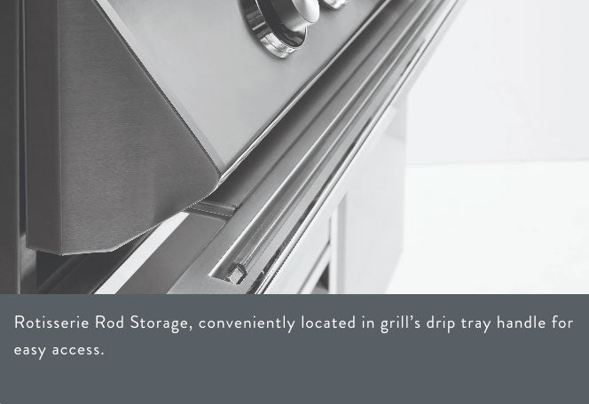 Close-up of the stainless steel control panel with engraved knobs and QR code for grill settings on the 30" Twin Eagles Gas