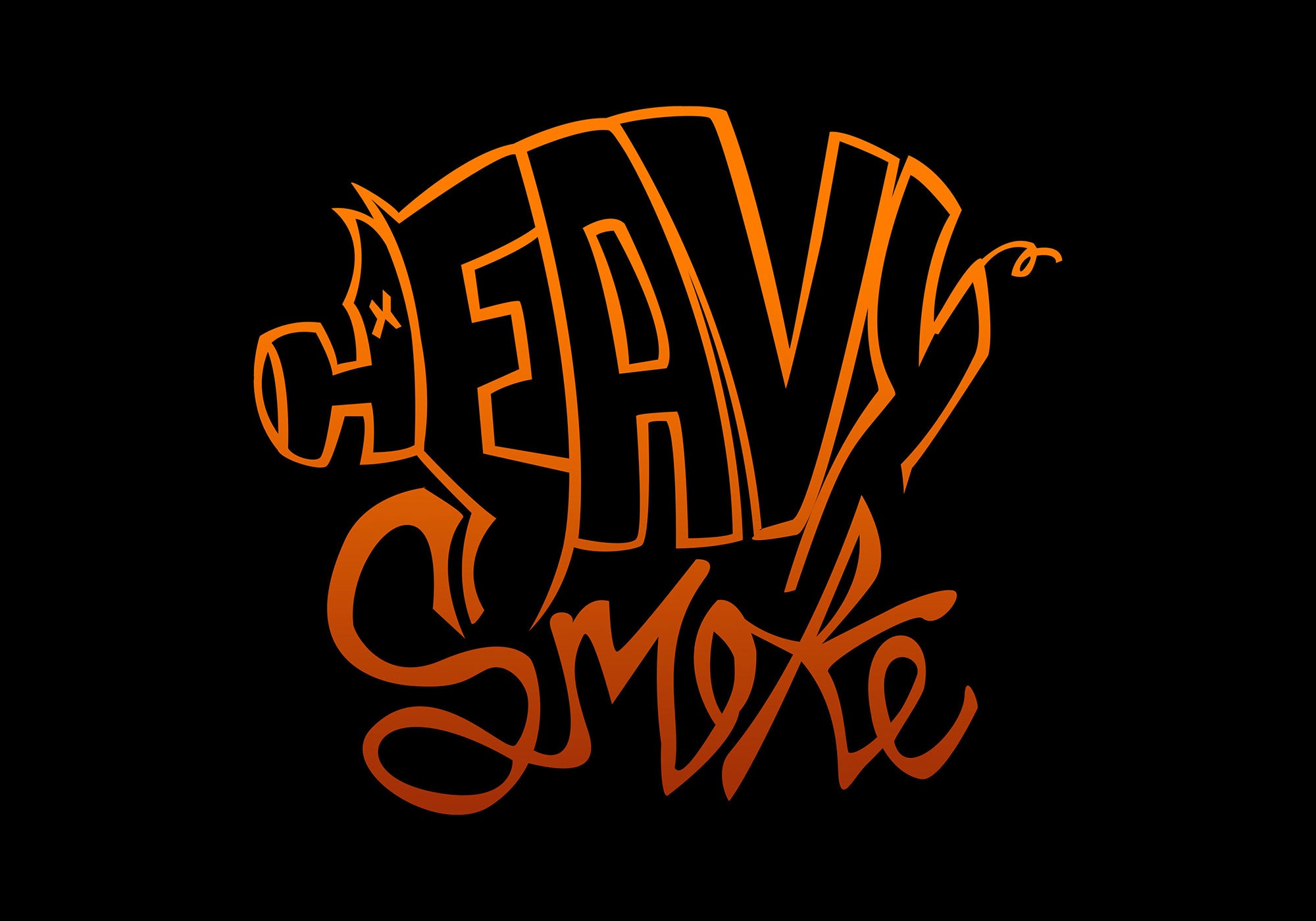 Smoke like script of Heavy Smoke in orange on a black background