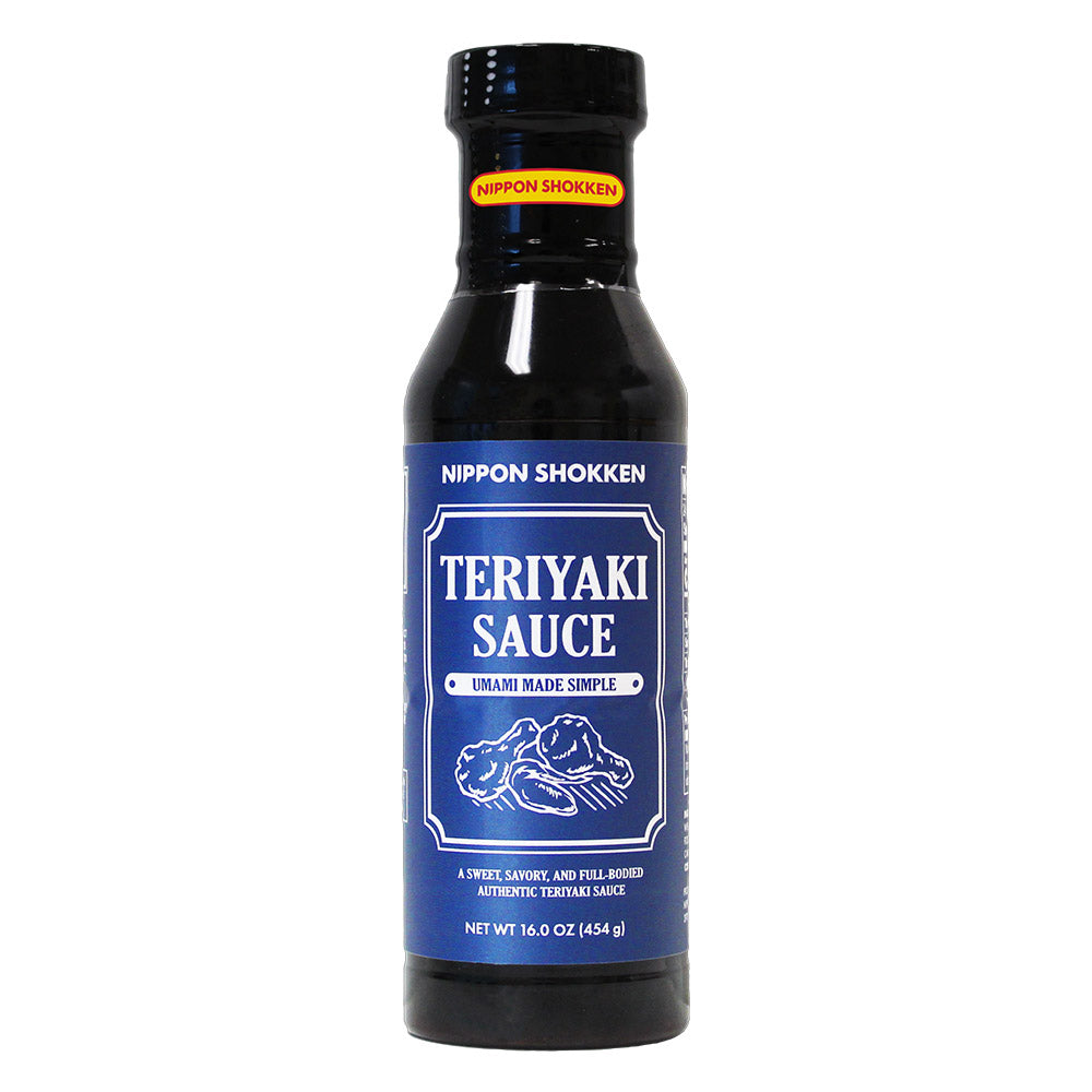 Nippon Shokken Teriyaki Sauce 16oz bottle with glossy label and red cap, suitable for marinating beef, pork, poultry