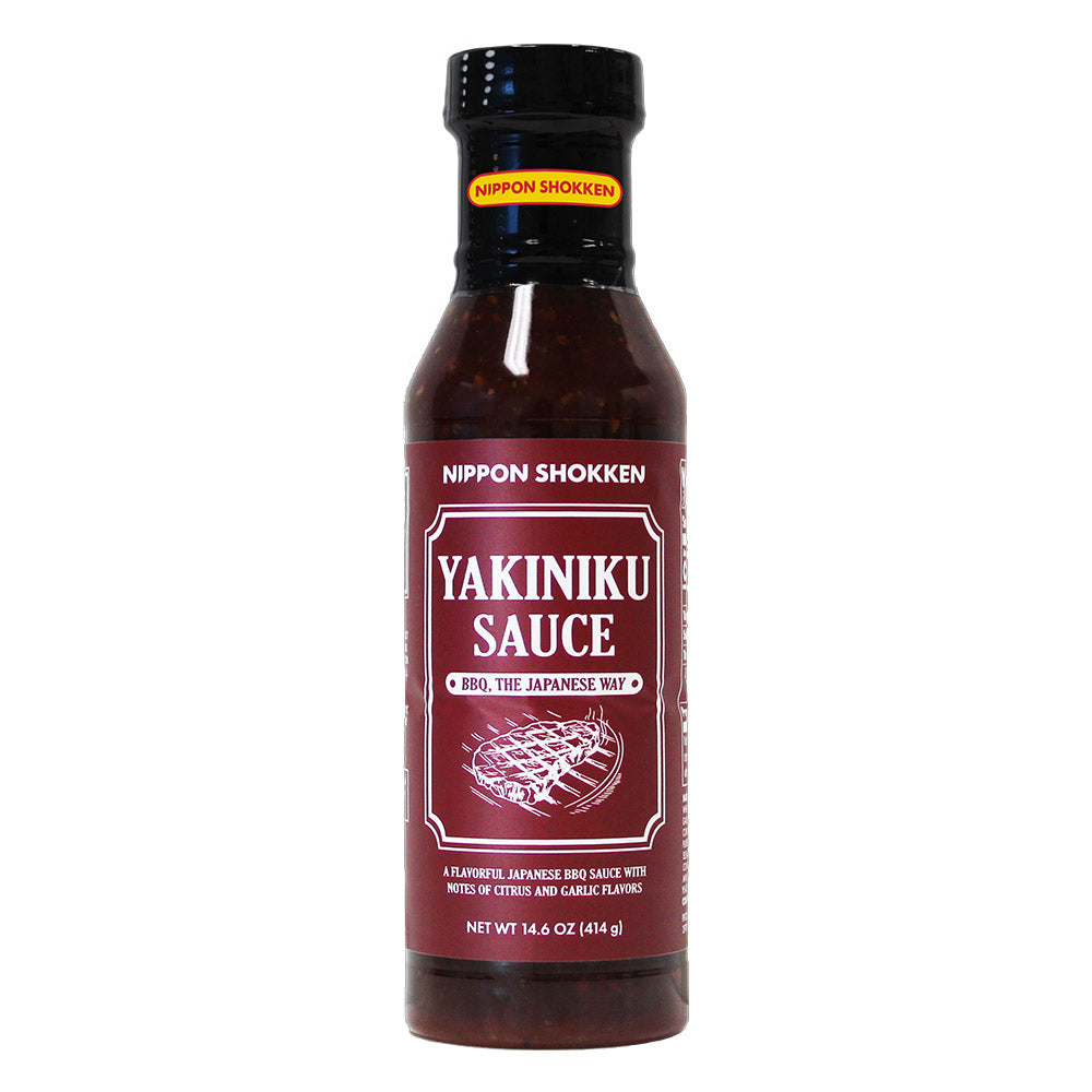 Nippon Shokken Yakiniku Sauce 14.6oz bottle with rich, savory glaze for beef, pork, chicken, seafood, and vegetables