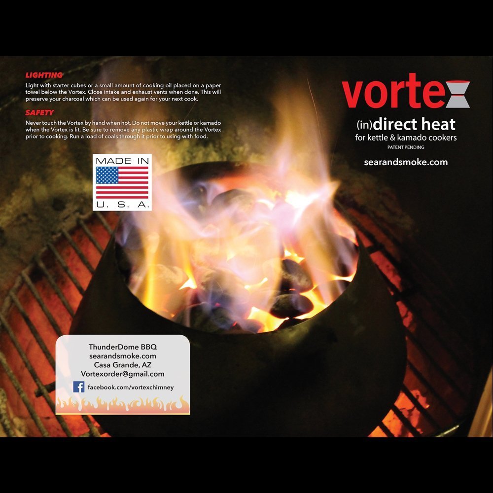 Close-up of the stainless steel vortex insert's textured surface and engraved branding detail for the large BBQ Vortex