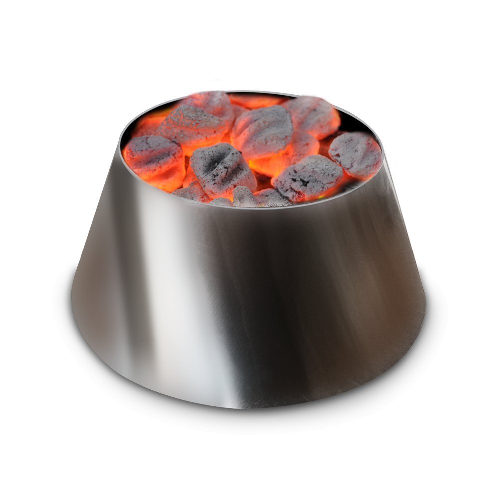Vortex Small BBQ Vortex charcoal grill accessory in black, cylindrical metal vortex with textured surface and precise