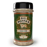 Big Poppa's Cash Cow Seasoning 13oz jar with bold black label, handcrafted beef rub with rich, smoky spices from Big Poppa