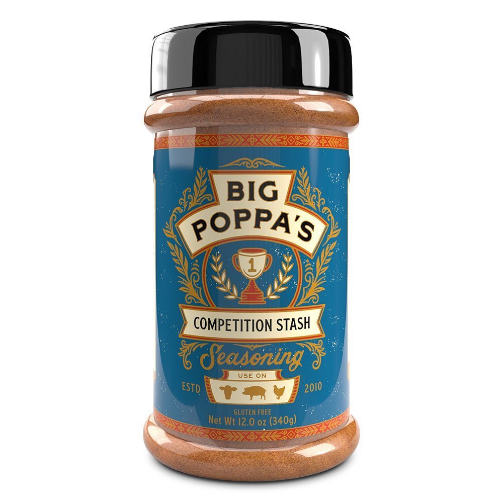 Big Poppa's Competition Stash Seasoning 12oz jar with handcrafted blend for beef, pork, and poultry rubs