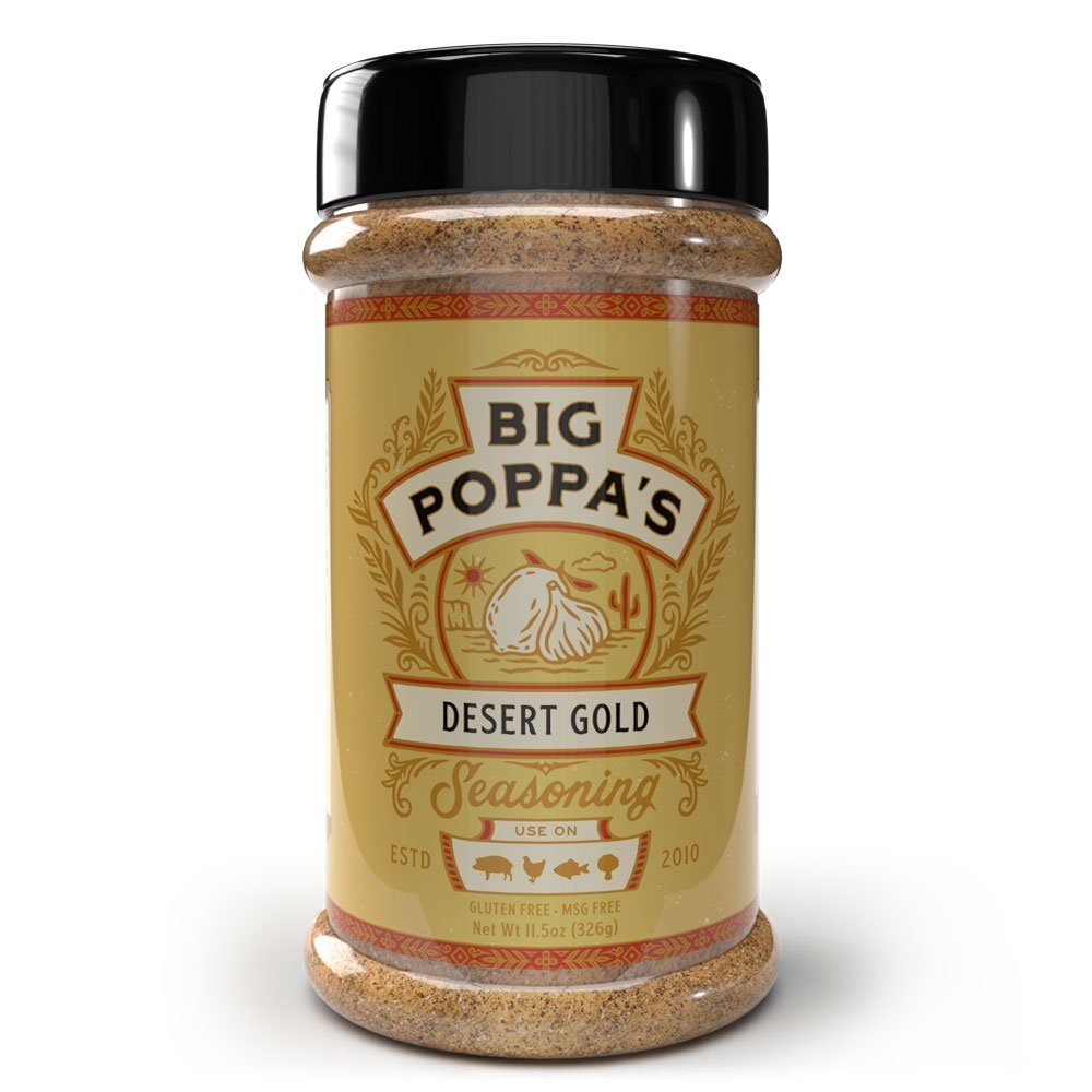 Big Poppa's Desert Gold Seasoning 11.5oz jar with organic, hand-crafted spice blend for pork, poultry, seafood, and